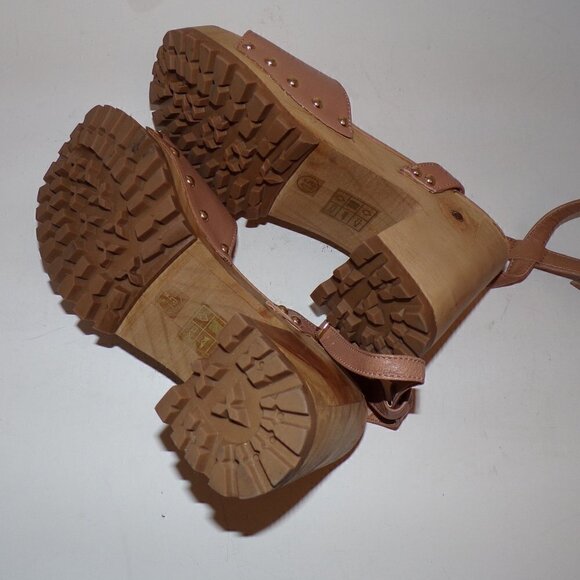 Steve Madden Ocala Tan Leather Ankle Strap Squared Open Toe Studded Wood - Picture 8 of 8